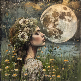 女孩看月亮装饰画