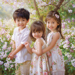 小男孩小女孩天真烂漫