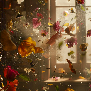 开满鲜花的窗户插画