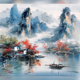 山水画风景画江南水乡