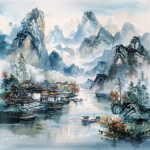 山水风景彩绘