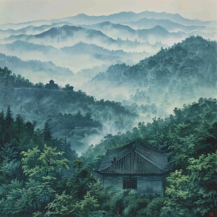 首尔彩绘山水水墨画