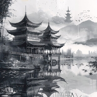 烟雨楼插画