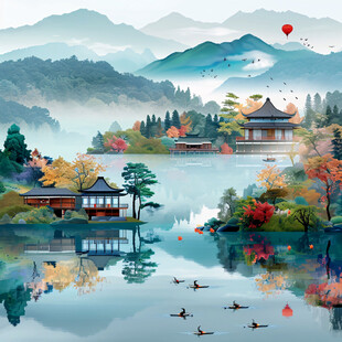 楼阁山水意境画