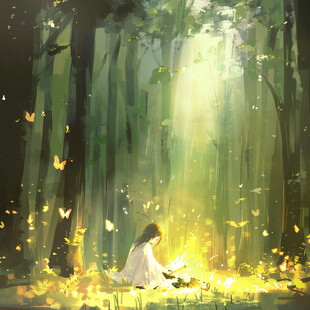 森林里的小女孩插画