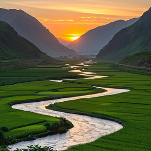 江河农田高山风景