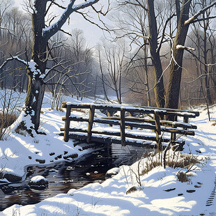 电脑油画冬天不冻河