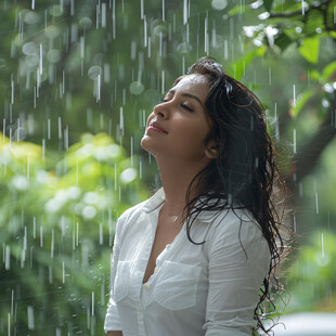 雨中微笑的女孩