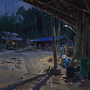 原始海边生活场景