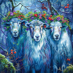 手绘梦幻羊风格装饰画