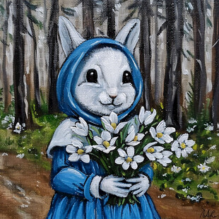 兔子和雪莲手绘