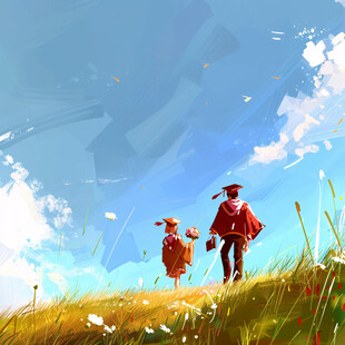 马路散步赏学插画