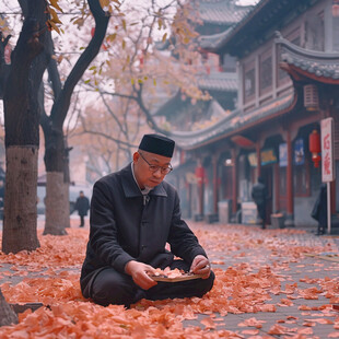 银杏树下的老人