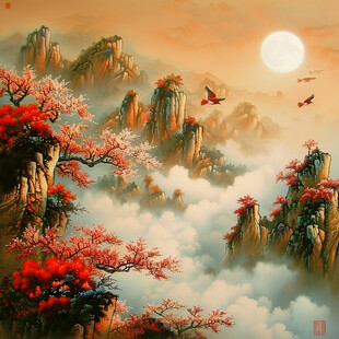 迎客松壁画挂画壁纸
