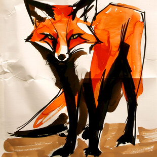 手绘彩色狐狸装饰画