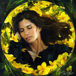 植物美女手绘装饰画