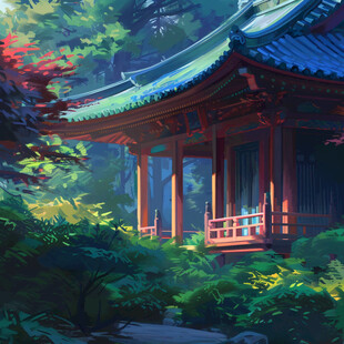 插画爱晚亭