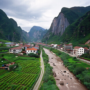 江河农田高山风景