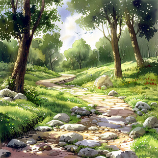 林间小道手绘