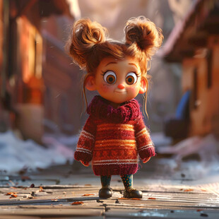 小女孩插画小场景