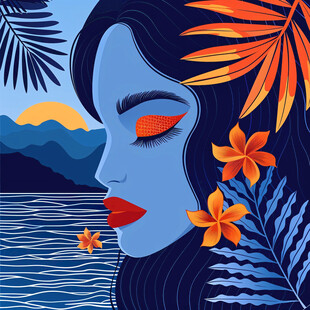 热带风少女图案设计