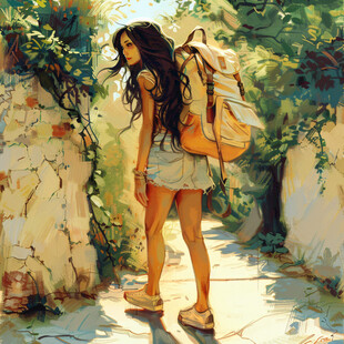 提着包的女孩插画