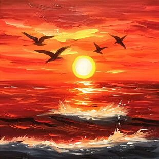 海上落日插画