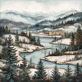 冬日山川风景插画