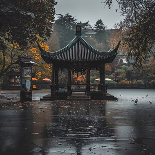 雨中延晖亭
