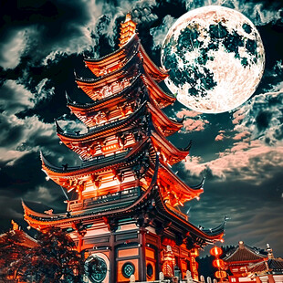 中秋月降临鸿恩阁