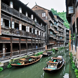 吊脚楼河水溪水