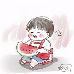 手绘西瓜与小孩