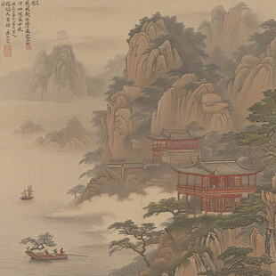 爱晚亭著名景点工笔画