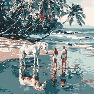 海边少女插画
