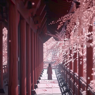 暗红柱子平行透视