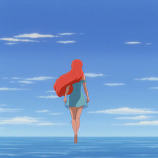 夏天看海美女背影插画