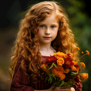 红色头花少女长发