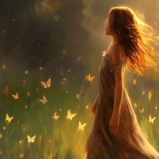 插画女孩与蝶