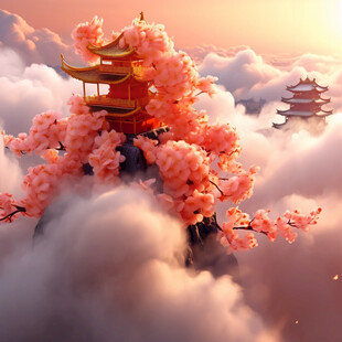 楼阁仙景插画