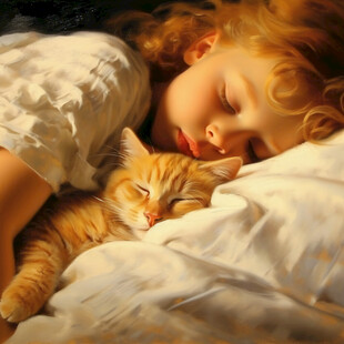 猫咪女孩装饰画