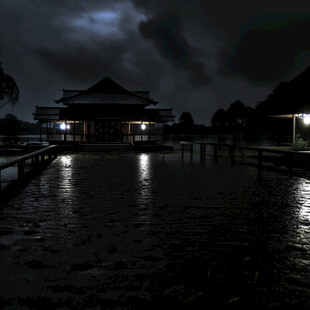 中式古代建筑雨景