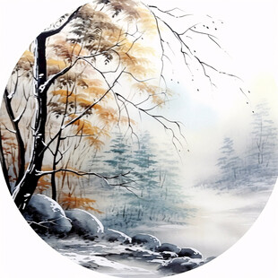 雪景山水扇面画