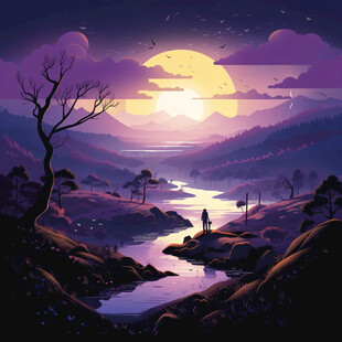 皓月雄风景观插画