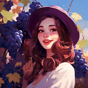 农家女孩采葡萄插画