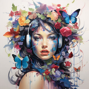 蝴蝶美女手绘