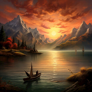 大幅高清山水日出