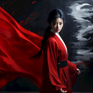 古装红袍的美女
