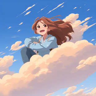 蓝天白云女孩插画