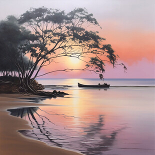 海边日落油画