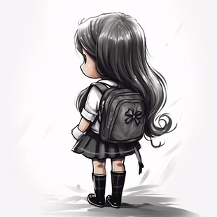 书包手绘女孩